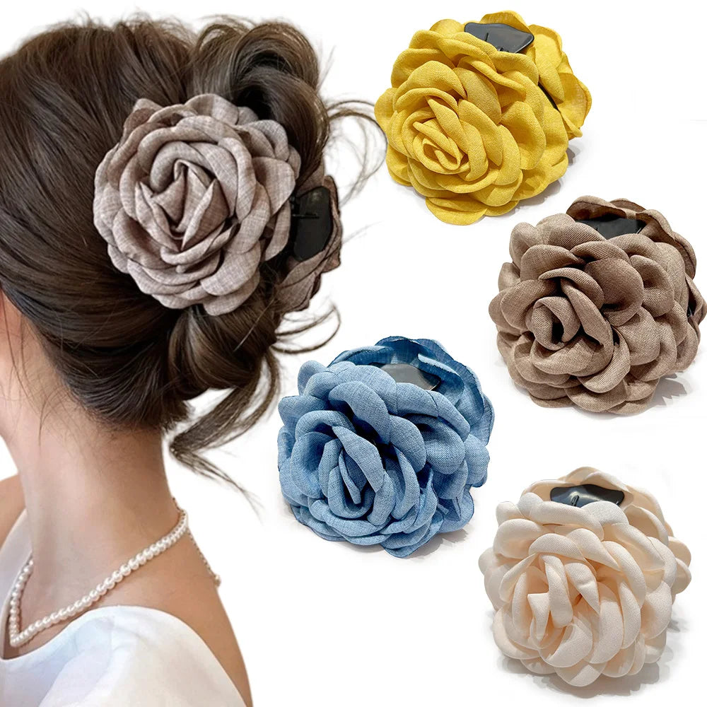 Medium Cotton Rose Flower Hair Claw Clip for Women