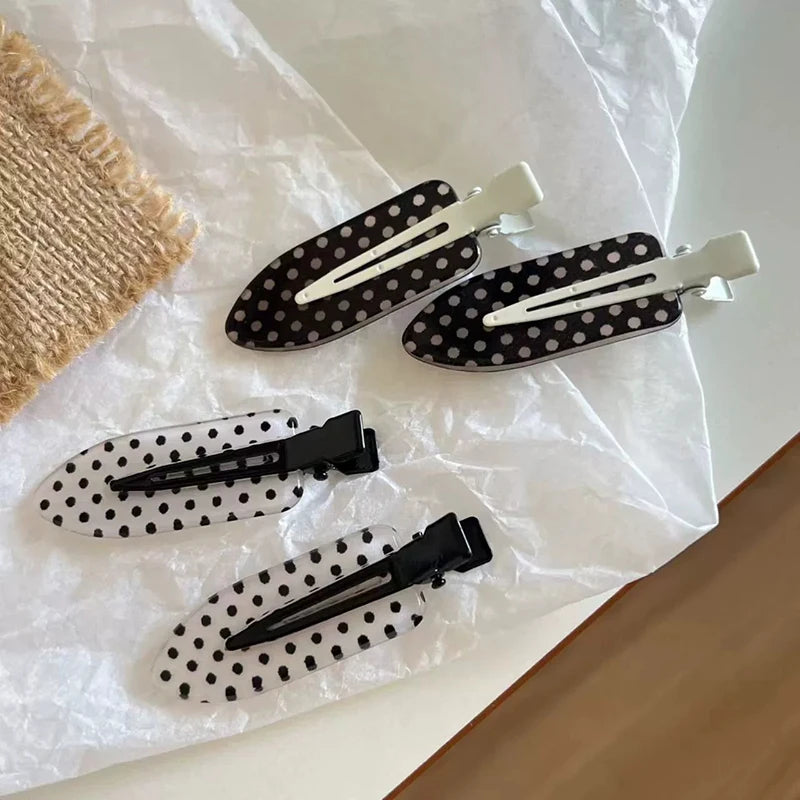 4-Piece Black and White Polka Dot Acrylic Hair Clips