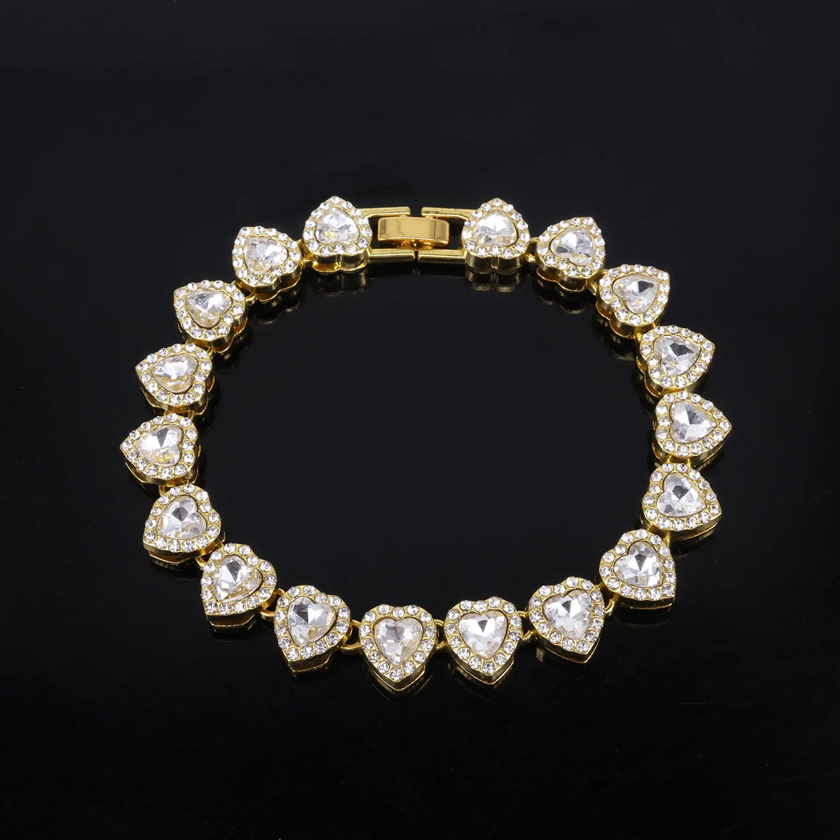 Yupsk Heart Rhinestone Hip Hop Tennis Chain Necklace and Bracelet Set