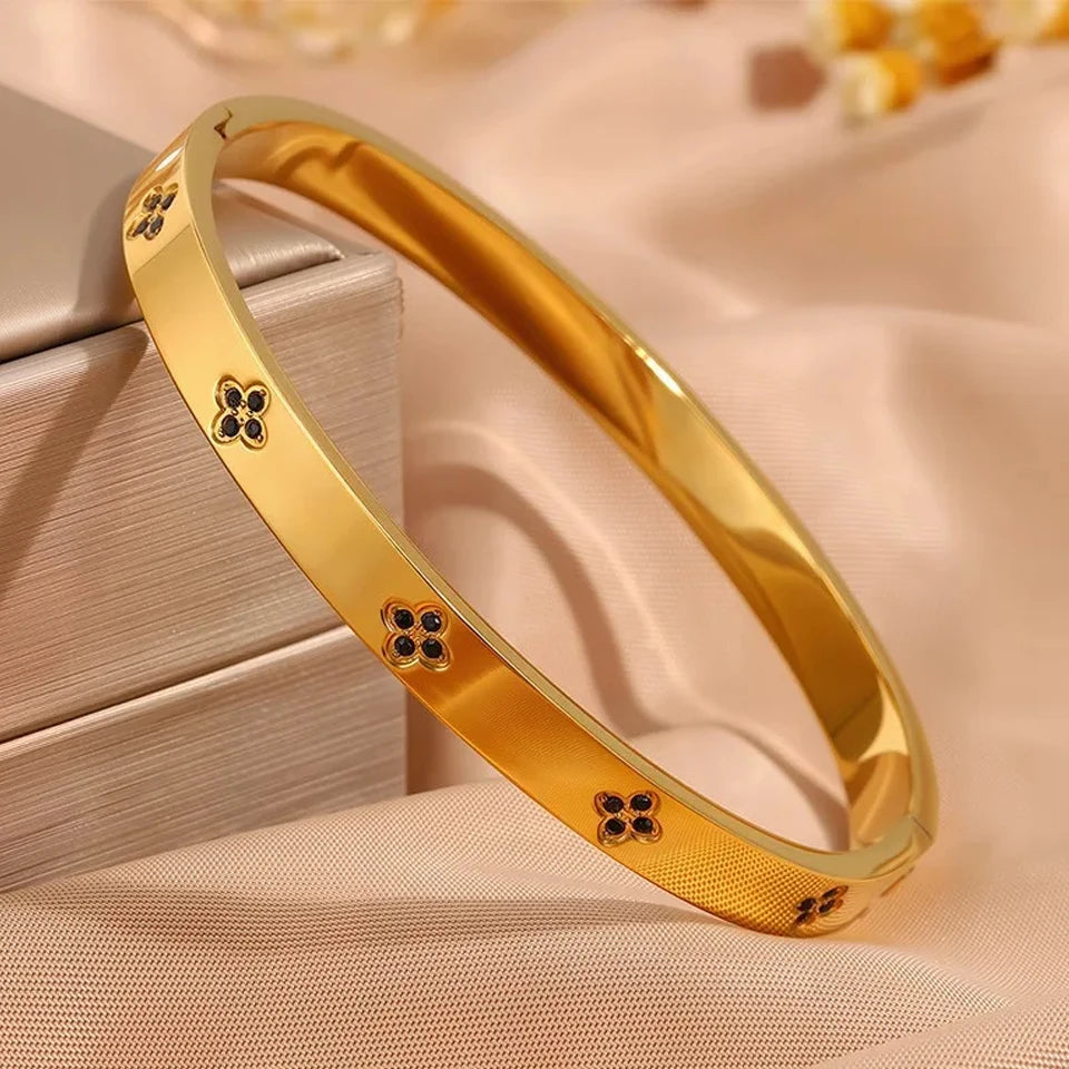 ZAKOL Zirconia Inlaid Stainless Steel Stackable Bracelet Set