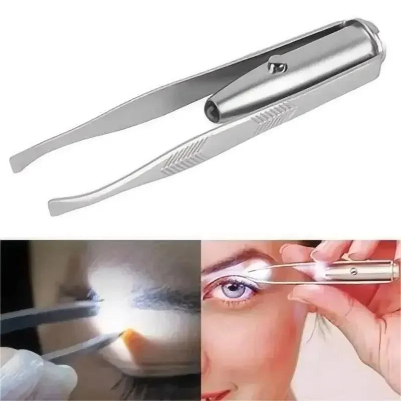 1PC Portable Stainless Steel Eyebrow Tweezer with Smart LED Light