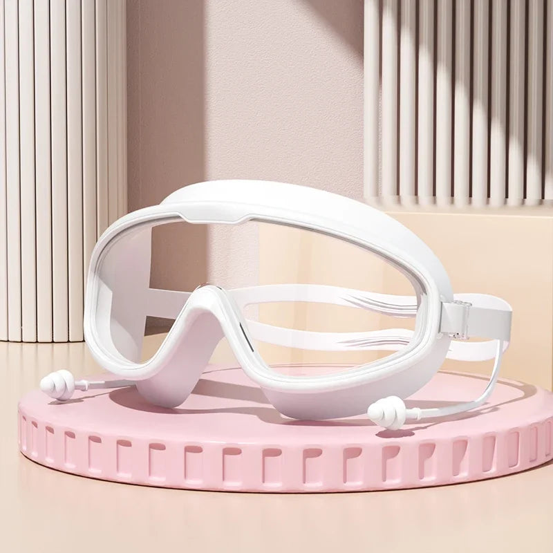 Wide View Anti-Fog Swimming Goggles with Earplugs for Adults and Youth