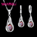 925 Sterling Silver Plated Water Drop Jewelry Set with Necklace and Hoop Earrings