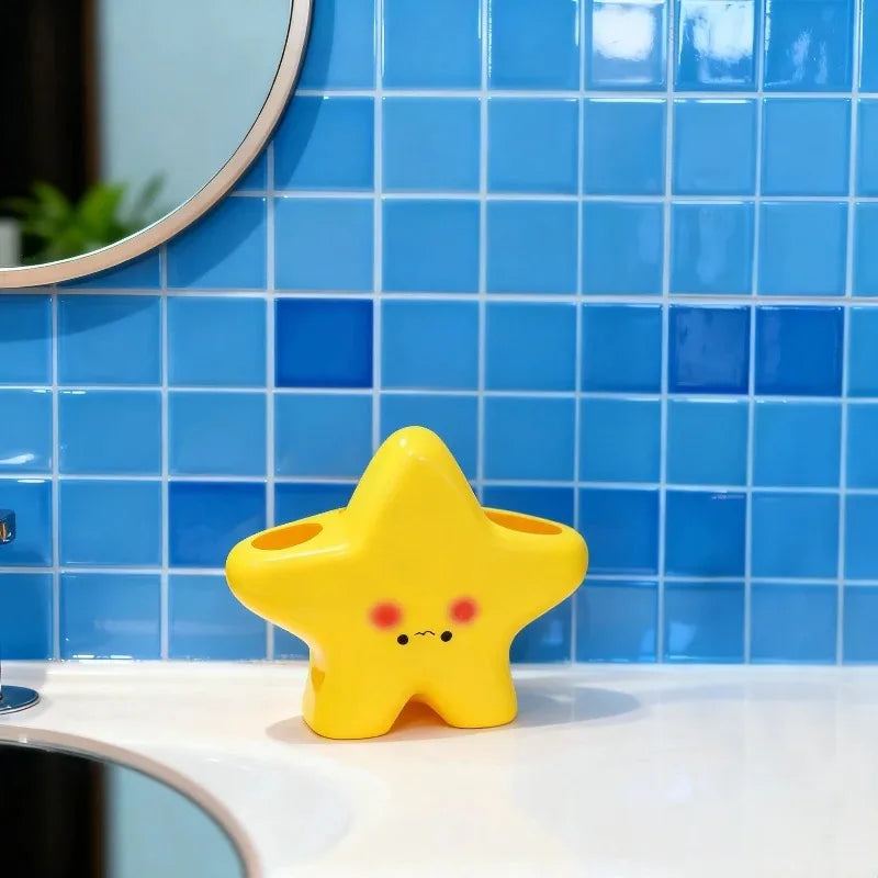Cute Star-Shaped Freestanding Toothbrush and Toothpaste Holder