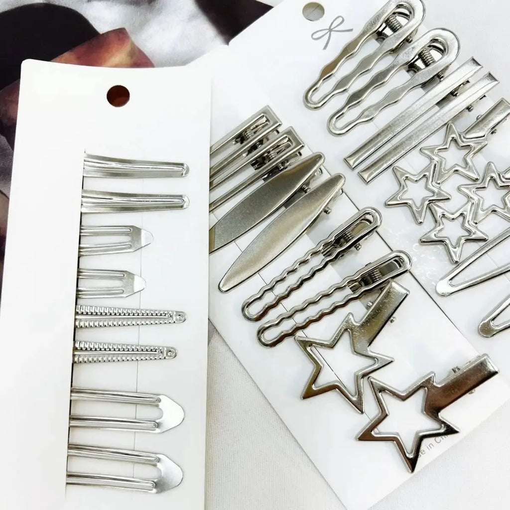 24-Piece Y2K Silver Metal Star Hair Clip Set