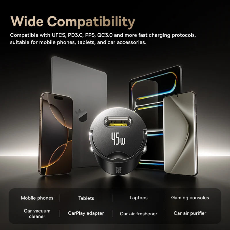 Baseus 45W Mini Car Charger with UFCS PPS PD Fast Charging