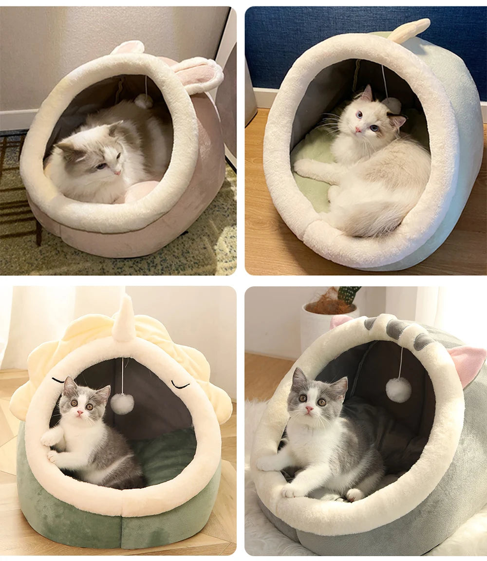 Cartoon Foldable Deep Sleep Cat Bed with Removable Washable Mat