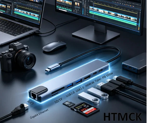 Multiport USB-C Hub with 4K HDMI, RJ45, SD/TF Card Reader and PD Charging