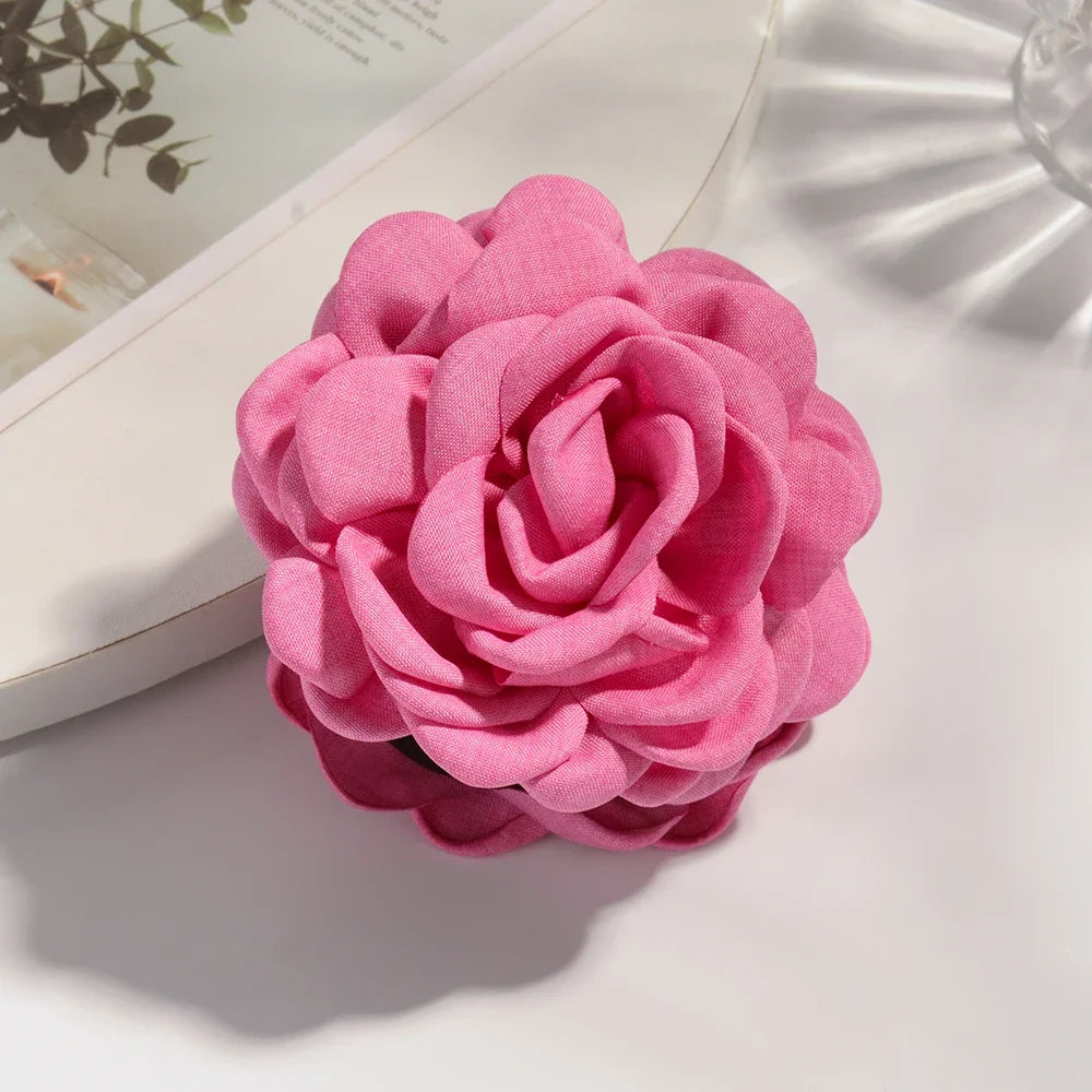 Medium Cotton Rose Flower Hair Claw Clip for Women
