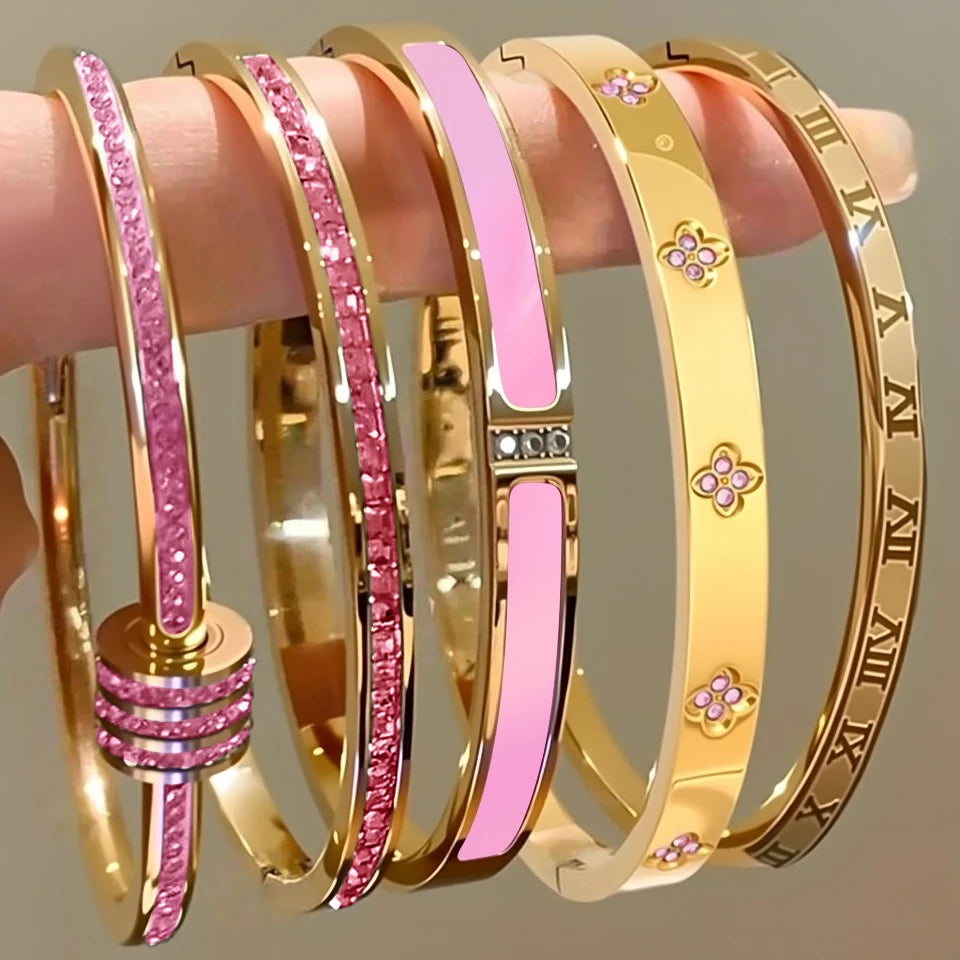 ZAKOL Zirconia Inlaid Stainless Steel Stackable Bracelet Set