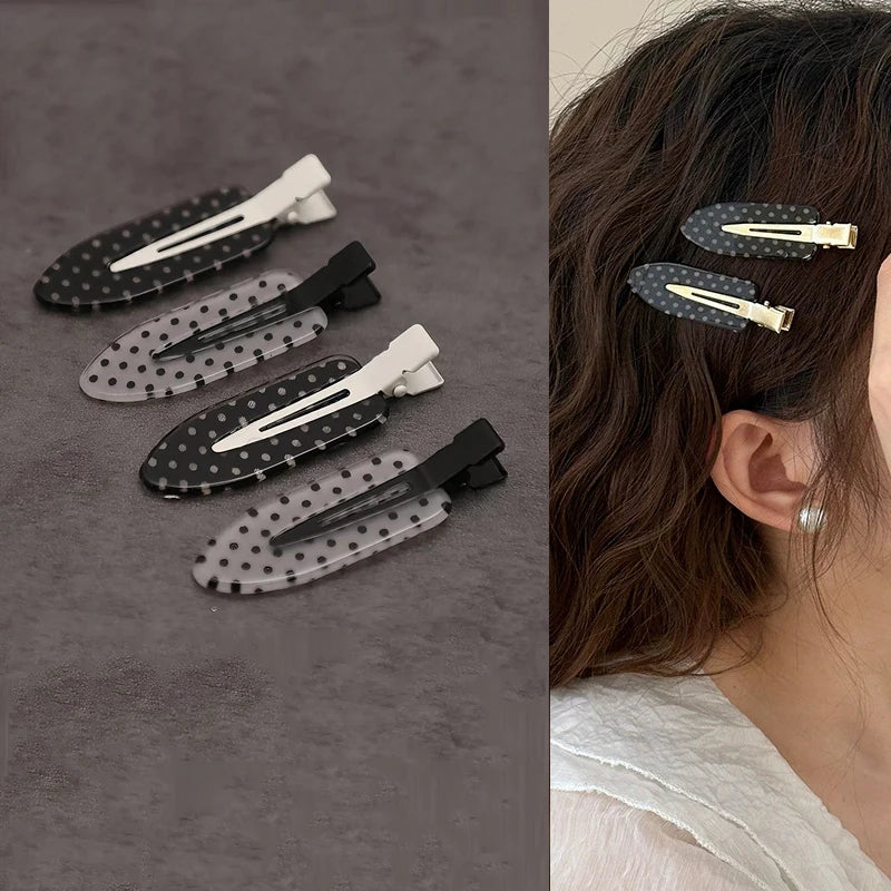 4-Piece Black and White Polka Dot Acrylic Hair Clips