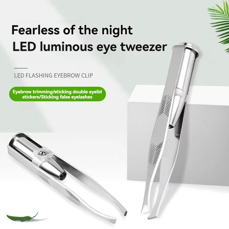 1PC Portable Stainless Steel Eyebrow Tweezer with Smart LED Light