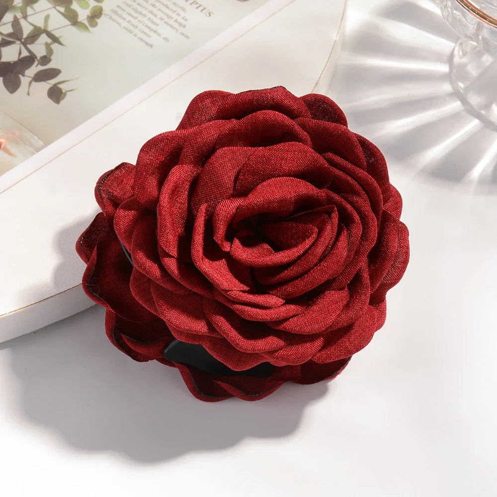 Medium Cotton Rose Flower Hair Claw Clip for Women