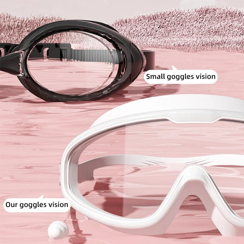 Wide View Anti-Fog Swimming Goggles with Earplugs for Adults and Youth