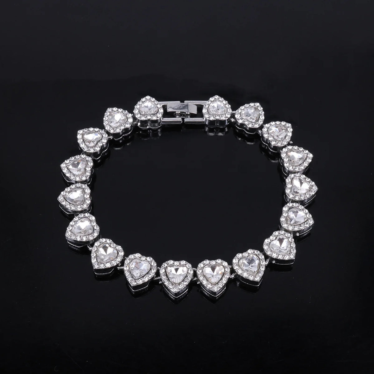 Yupsk Heart Rhinestone Hip Hop Tennis Chain Necklace and Bracelet Set