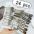 24-Piece Y2K Silver Metal Star Hair Clip Set