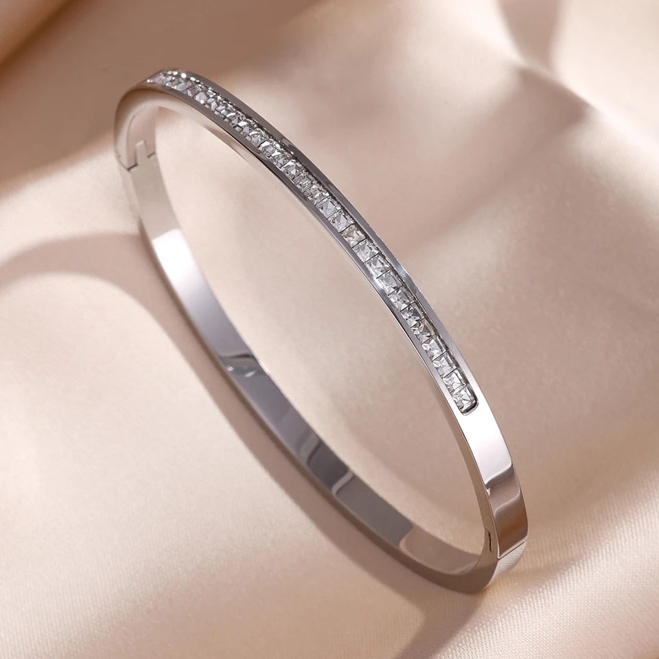 ZAKOL Zirconia Inlaid Stainless Steel Stackable Bracelet Set