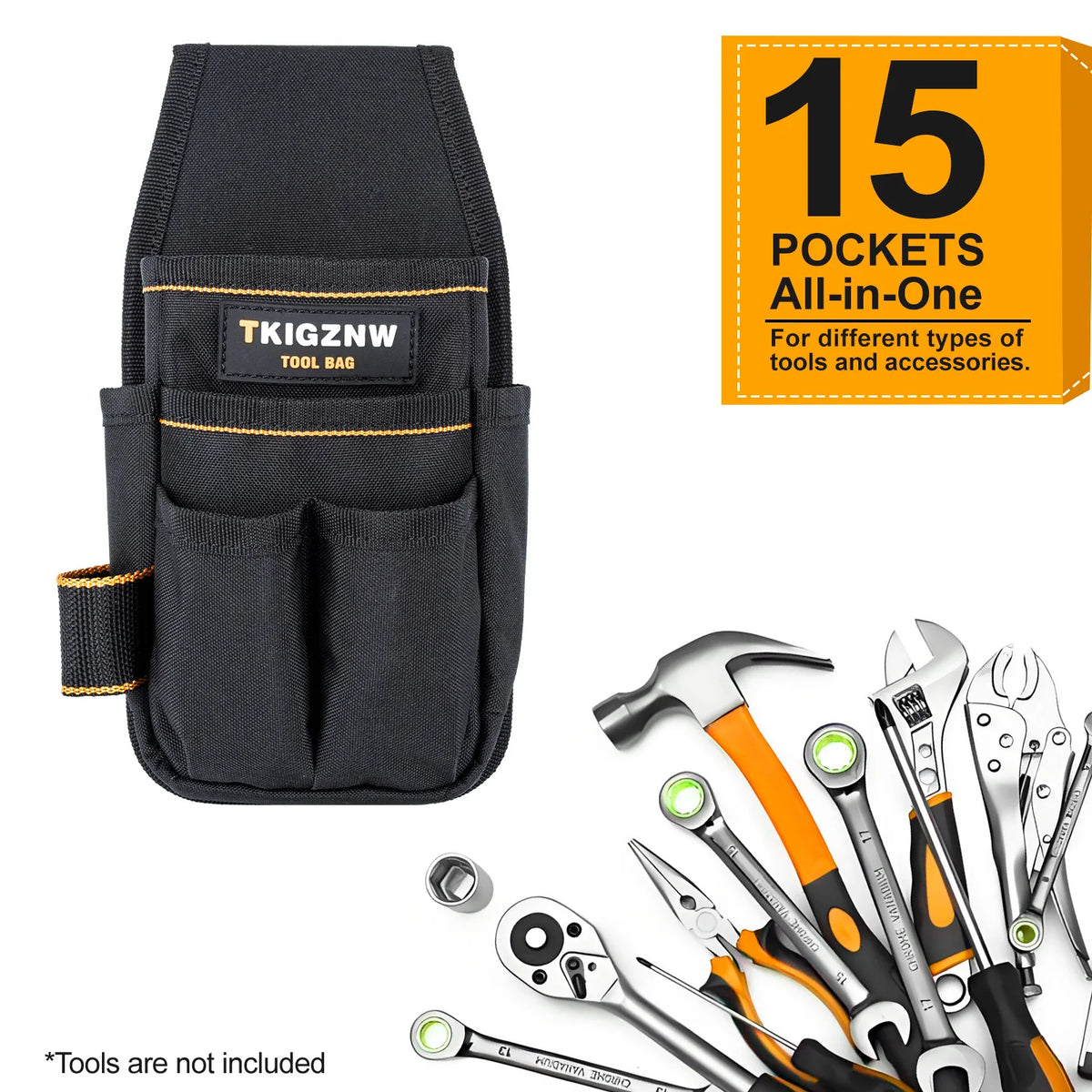 TKIGZNW Heavy-Duty Tool Pouch with Adjustable Belt and 15 Pockets