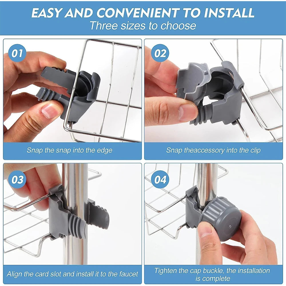 Adjustable Rotatable Hanging Faucet Rack for Kitchen Sink Sponges and Brushes