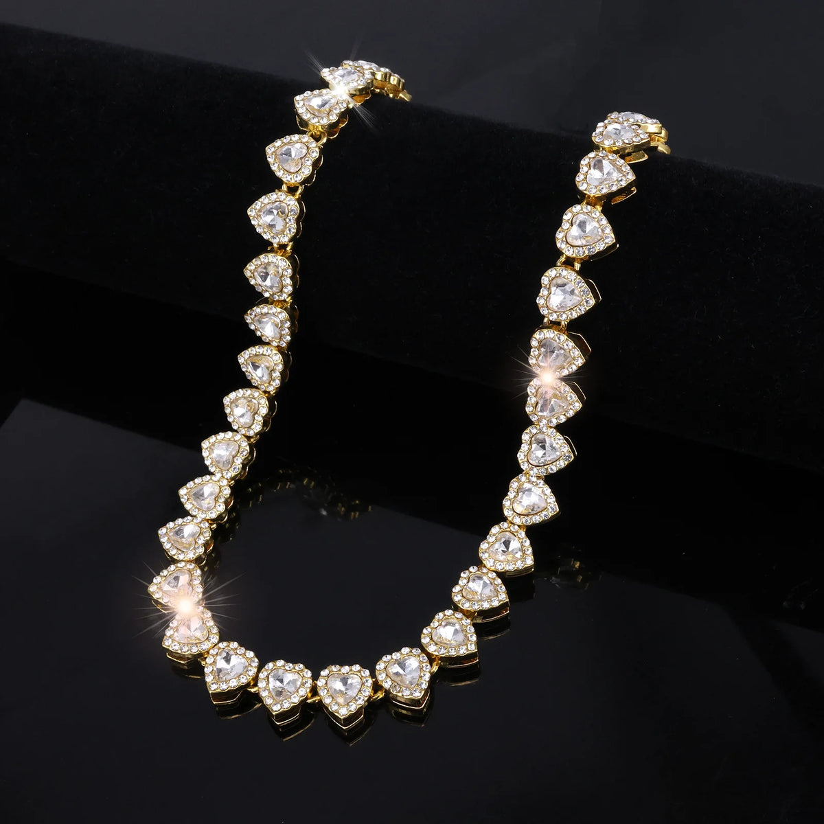 Yupsk Heart Rhinestone Hip Hop Tennis Chain Necklace and Bracelet Set