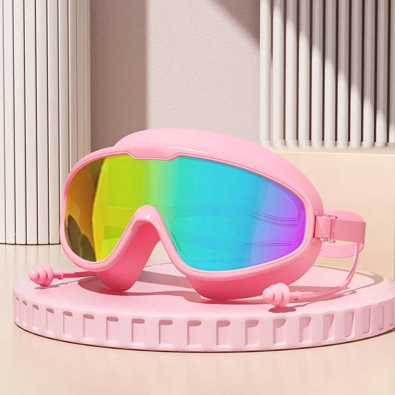 Wide View Anti-Fog Swimming Goggles with Earplugs for Adults and Youth