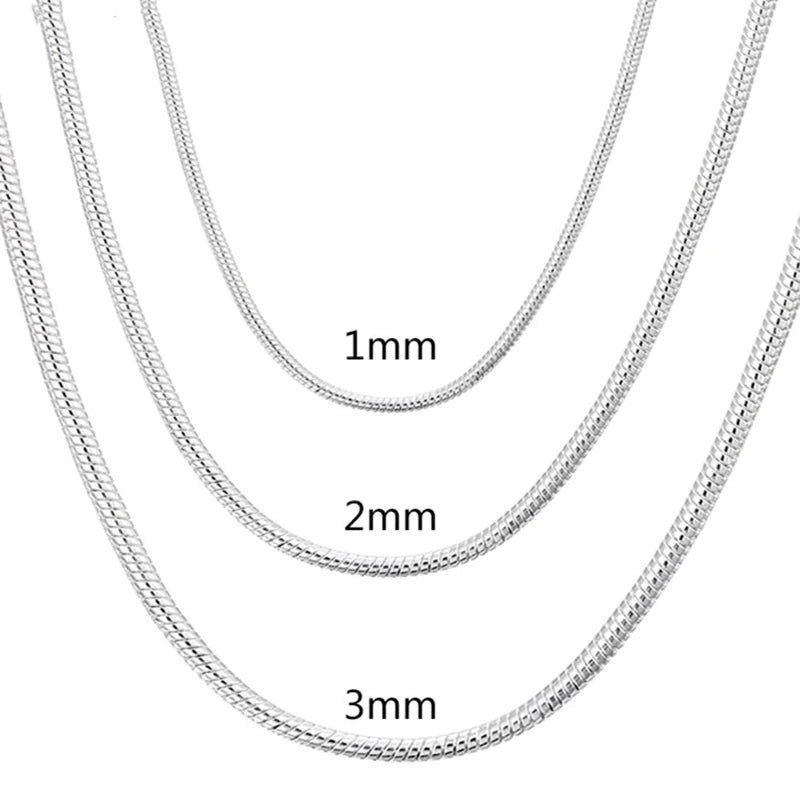 925 Sterling Silver Solid Snake Chain Necklace (1mm-3mm)