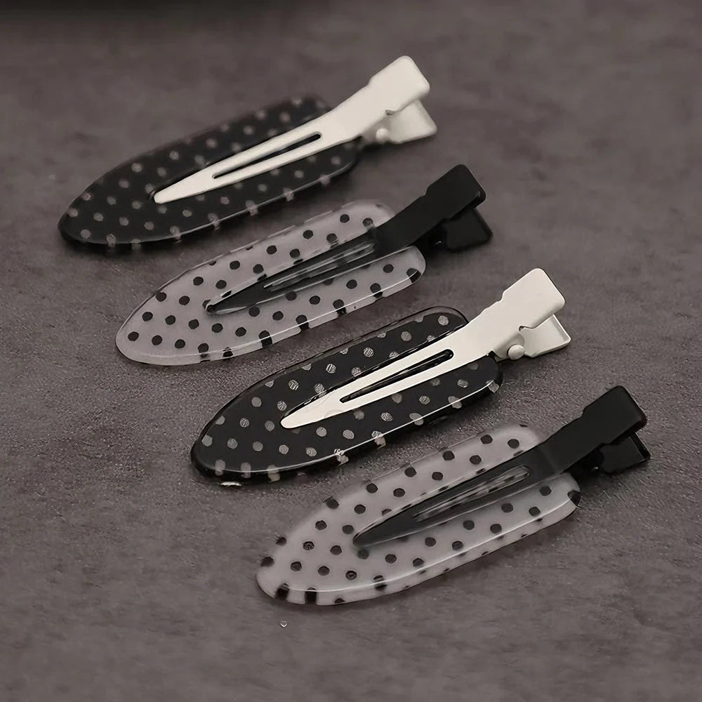 4-Piece Black and White Polka Dot Acrylic Hair Clips