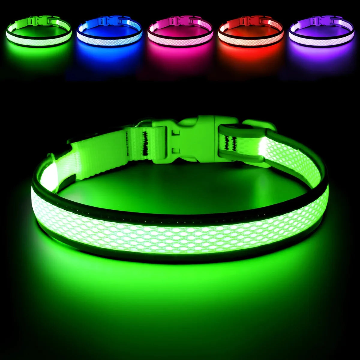USB LED Adjustable Soft Mesh Dog Safety Collar with Colorful Lights