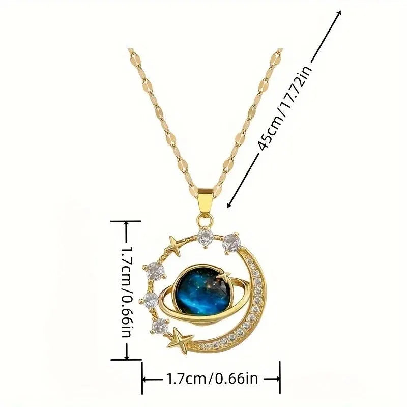 Stainless Steel Star and Moon Planet Clavicle Necklace