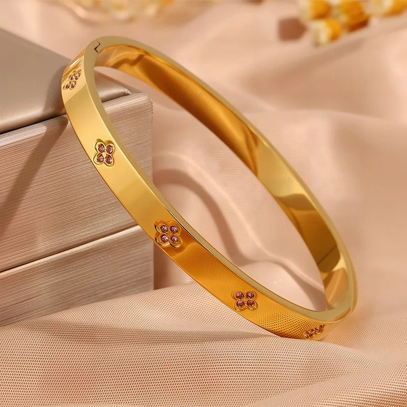 ZAKOL Zirconia Inlaid Stainless Steel Stackable Bracelet Set