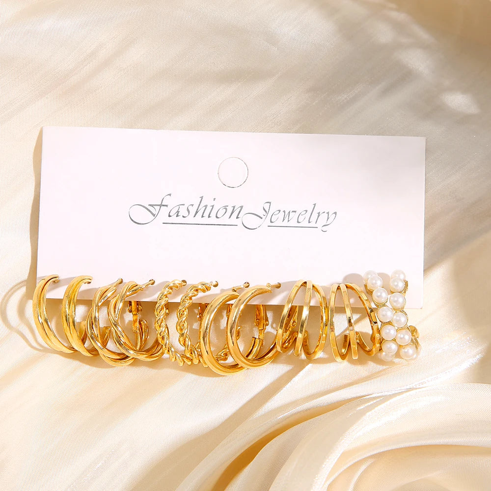 Gold Butterfly and Heart Pearl Dangle Hoop Earrings Set