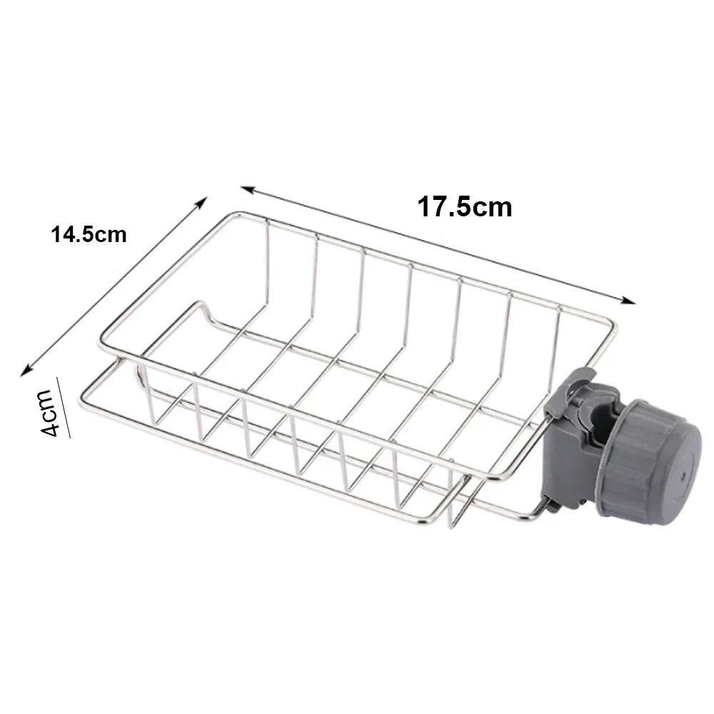Adjustable Rotatable Hanging Faucet Rack for Kitchen Sink Sponges and Brushes