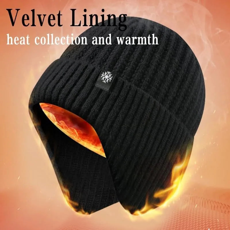 Men's Winter Knitted Bomber Hat with Faux Fur Lining and Earmuffs
