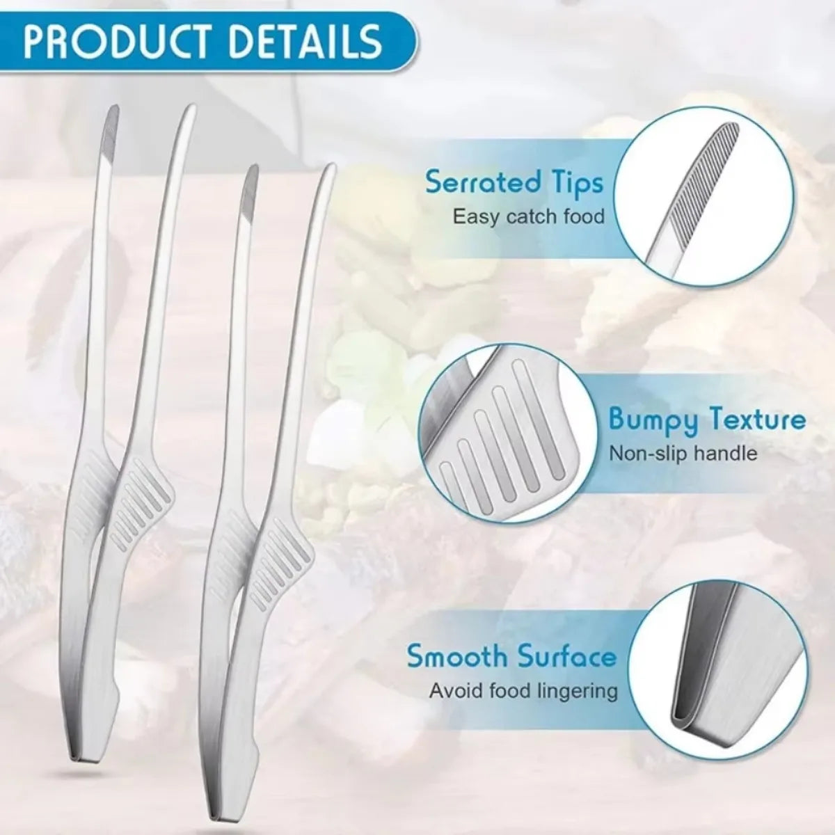 Stainless Steel Non-Slip BBQ Tongs for Serving and Cooking