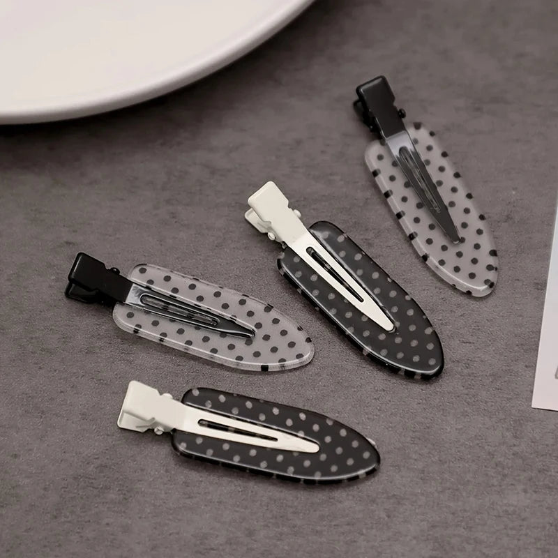 4-Piece Black and White Polka Dot Acrylic Hair Clips