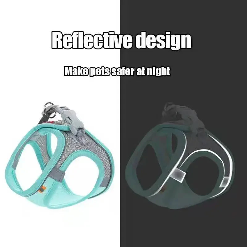 Reflective Breathable Adjustable Cat and Dog Harness Vest with Lead Set