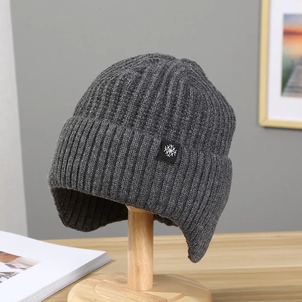 Men's Winter Knitted Bomber Hat with Faux Fur Lining and Earmuffs