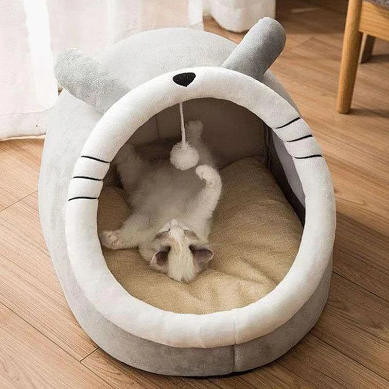 Cartoon Foldable Deep Sleep Cat Bed with Removable Washable Mat