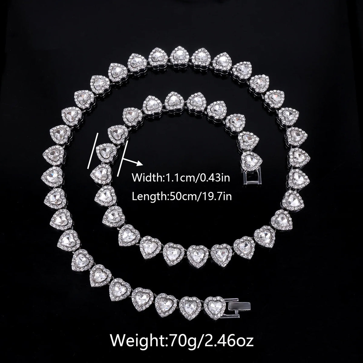 Yupsk Heart Rhinestone Hip Hop Tennis Chain Necklace and Bracelet Set