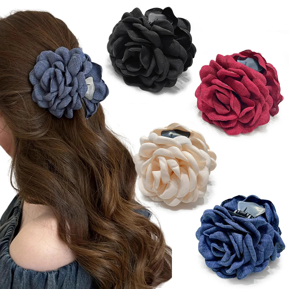 Medium Cotton Rose Flower Hair Claw Clip for Women
