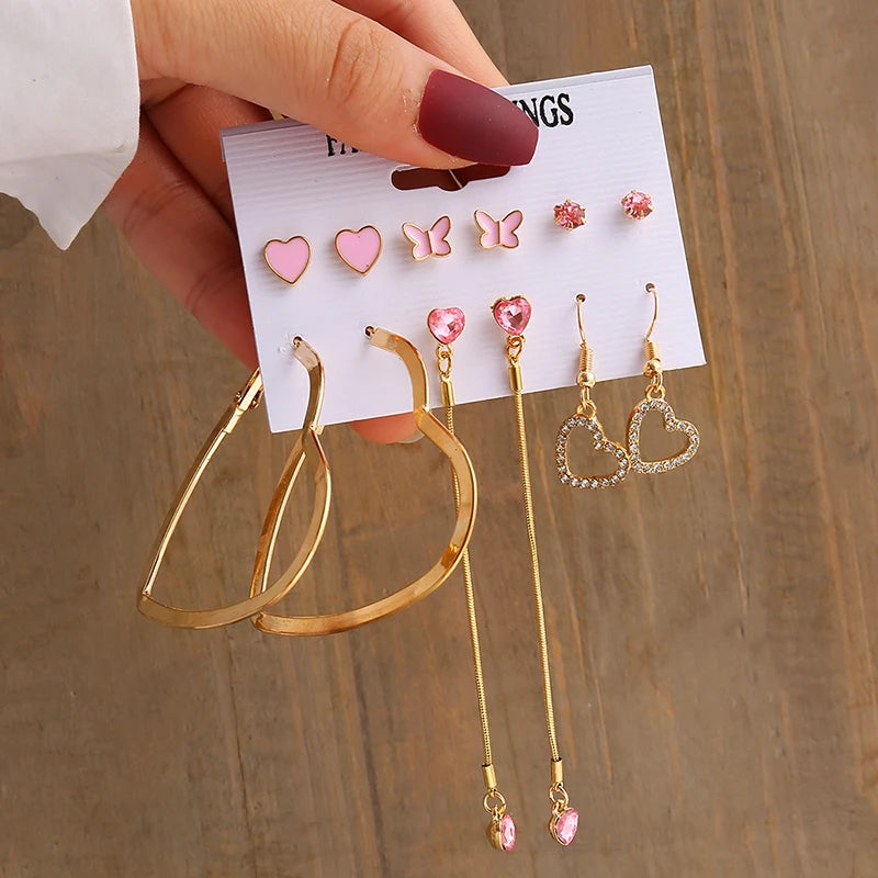 Vintage Gold Geometric Pearl and Metal Twine Dangle Earrings Set