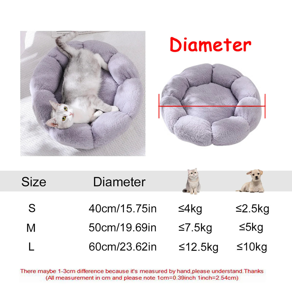 Super Soft Round Plush Pet Bed for Dogs and Cats