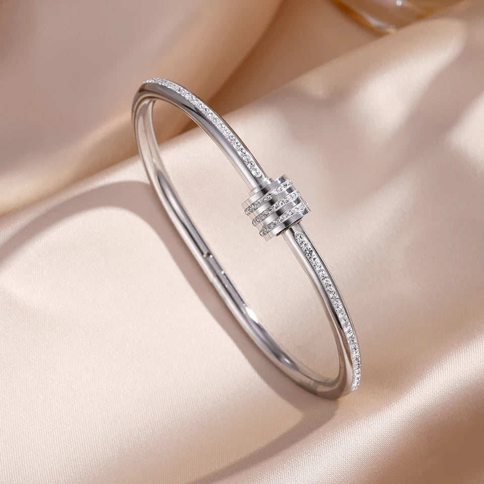 ZAKOL Zirconia Inlaid Stainless Steel Stackable Bracelet Set