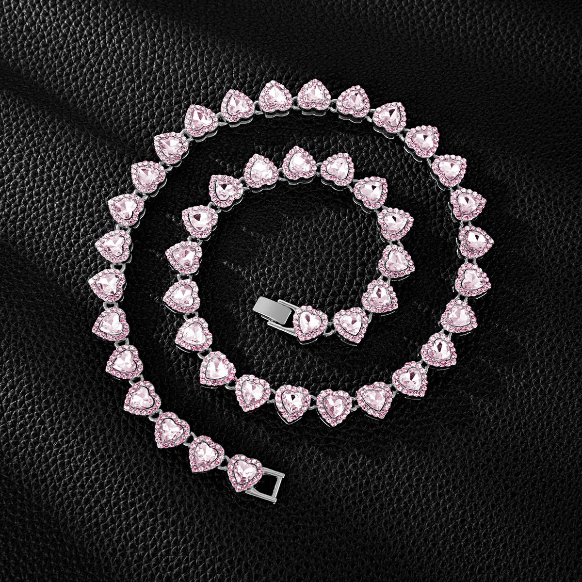 Yupsk Heart Rhinestone Hip Hop Tennis Chain Necklace and Bracelet Set