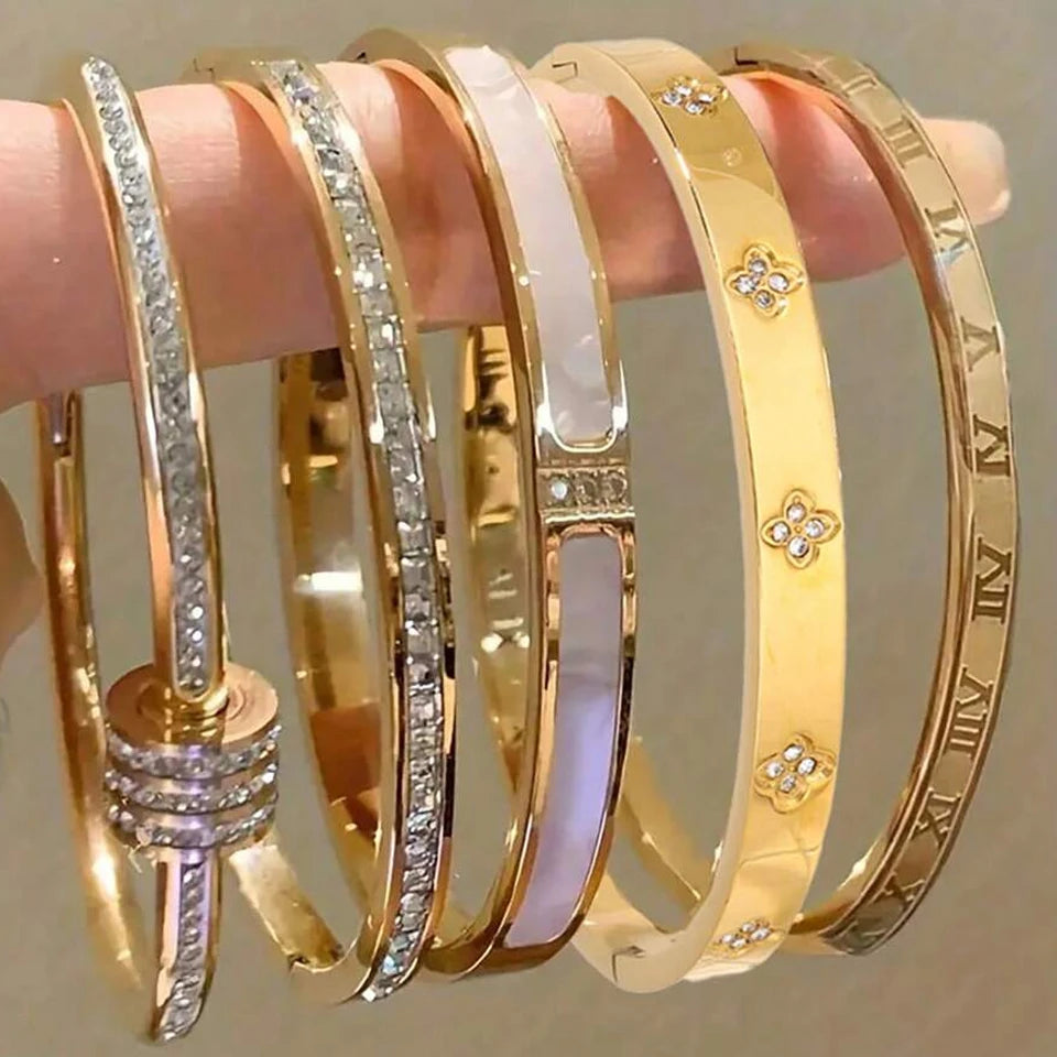 ZAKOL Zirconia Inlaid Stainless Steel Stackable Bracelet Set