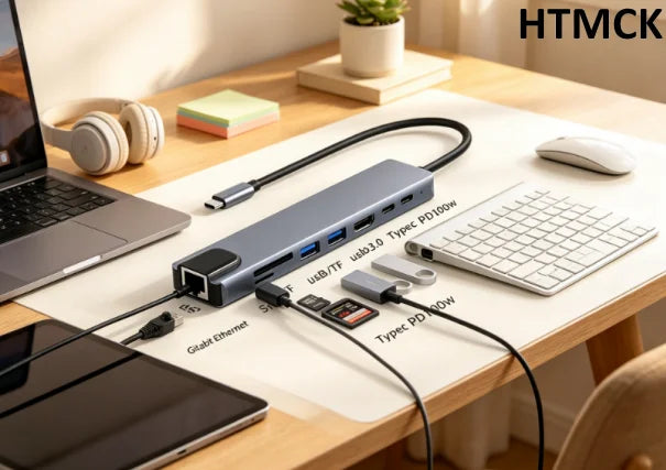 Multiport USB-C Hub with 4K HDMI, RJ45, SD/TF Card Reader and PD Charging