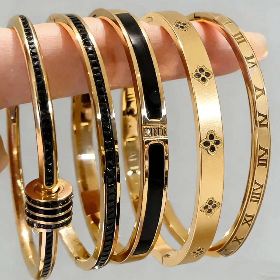 ZAKOL Zirconia Inlaid Stainless Steel Stackable Bracelet Set