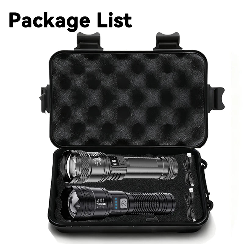 2000LM Tactical LED Flashlight with USB Charging and Zoom Display