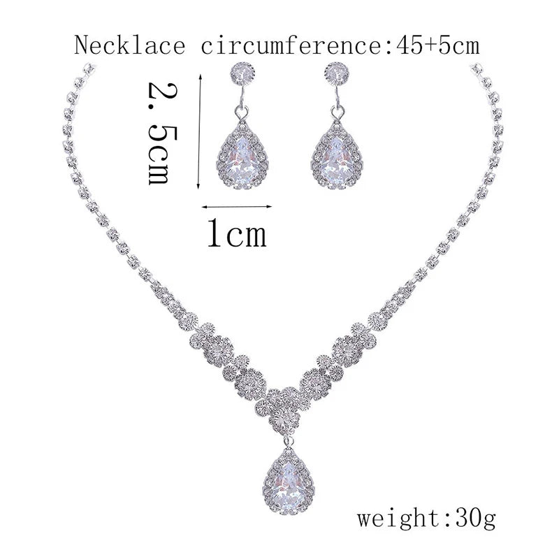 Women's Zircon Necklace and Dangle Earrings Wedding Jewelry Set