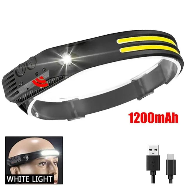 USB Rechargeable COB LED Induction Headlamp with Built-in Battery